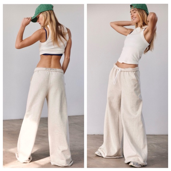 NWT Free People x FP Movement For The Win Wide-Leg Pants in Oatmeal Heather - Picture 10 of 10